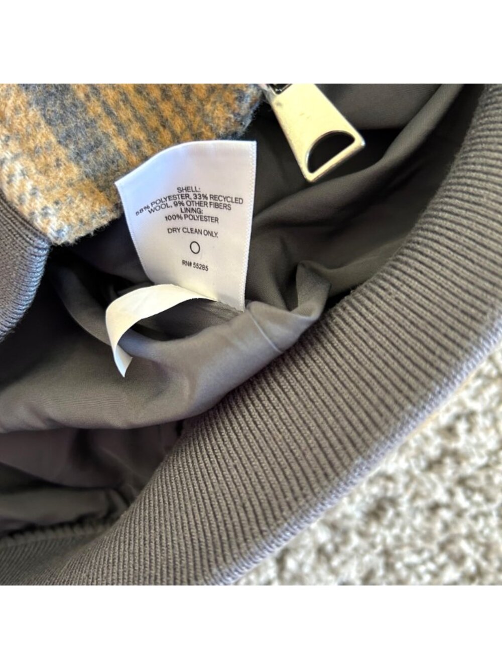 Express Men's Sz Medium Beige & Gray Plaid Bomber Jacket Water Resistant - Picture 5 of 9